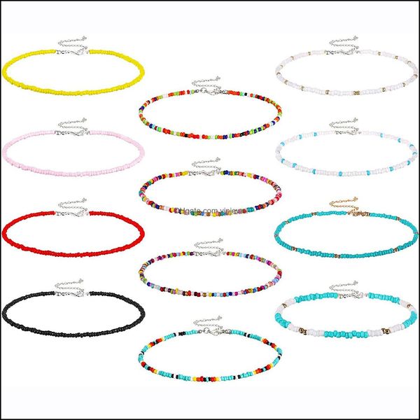 

choker 12pcs boho glass seed beads necklace colorf beaded rainbown beach bead necklaces for women drop delivery 2021 jewelry pendants dhmwv, Golden;silver