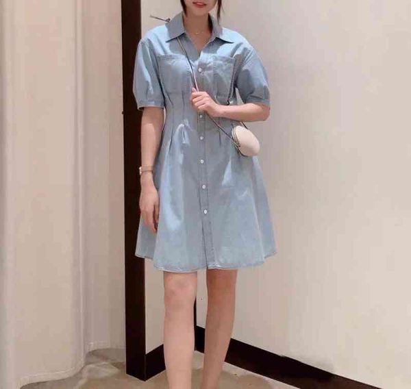 

casual dresses xiaohejia spring cotton denim simple temperament double pleated women's shirt dress, Black;gray