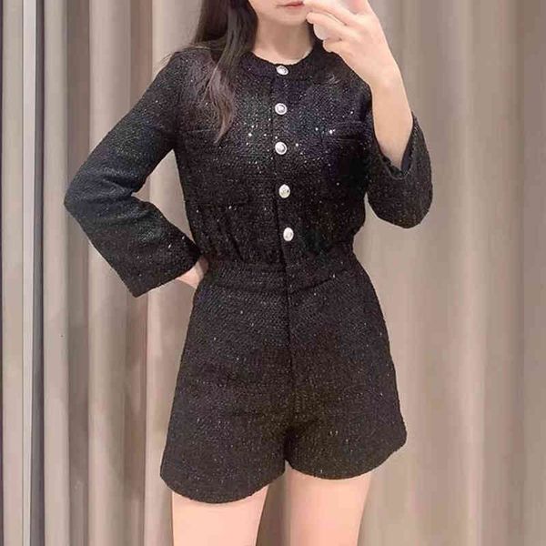 

women's blouses shirts fadan autumn winter christmas style tweed sequin small fragrance casual jumpsuit shorts, White