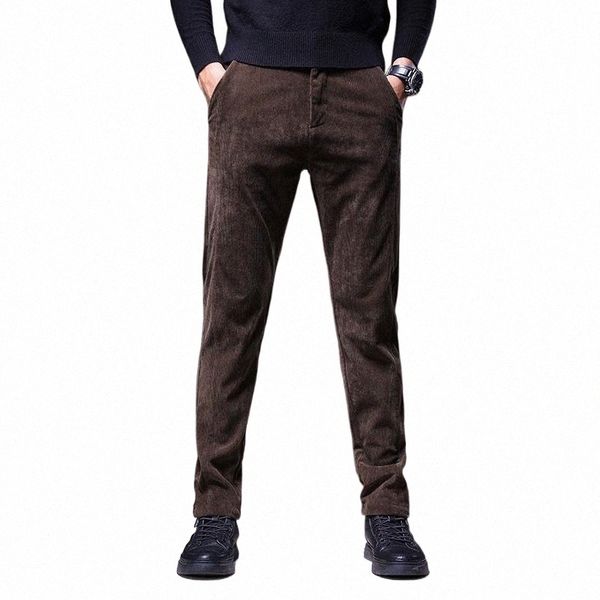 

men's pants corduroy men 2022 casual straight for autumn winter male elastic regular fit stretch trousers z8sb#, Black