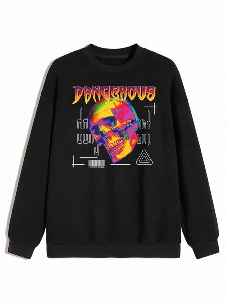 

men's hoodies & sweatshirts romwe guys letter skull graphic sweatshirt 57ld#, Black
