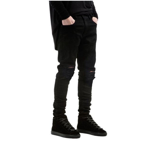 

men's jeans men black ripped skinny jeans hip hop swag denim scratched biker jeans joggers pants famous brand designer men trousers 220, Blue