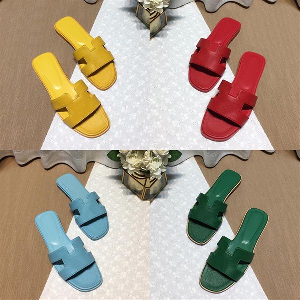 

2022 oran sandal slides women slippers shoes leather summer luxury flats designer sandals flip flops slide exquisite l327q, Black