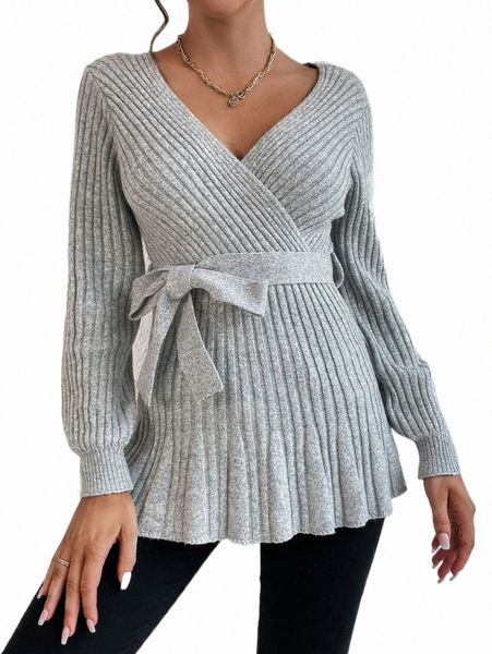 

women's sweaters surplice neck belted sweater f59u#, White;black