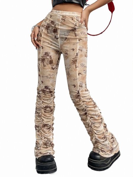 

tie dye letter graphic sheer stacked pants without brief h55e#, Black;white