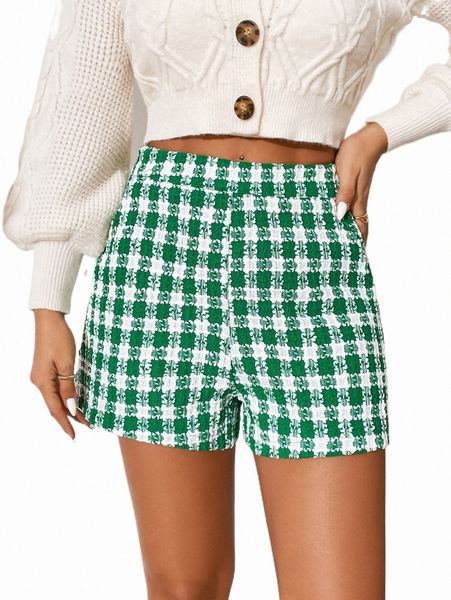 

women's shorts sxy high waist plaid slant pockets shorts w8id#, White;black