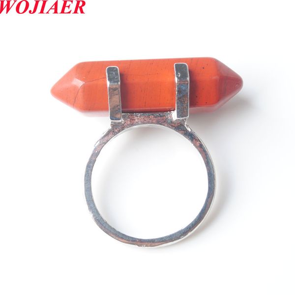

wojiaer hexagonal finger rings natural fashion jewelry for women young girl gift quartzs stone jewelry wholesal bz912, Golden;silver