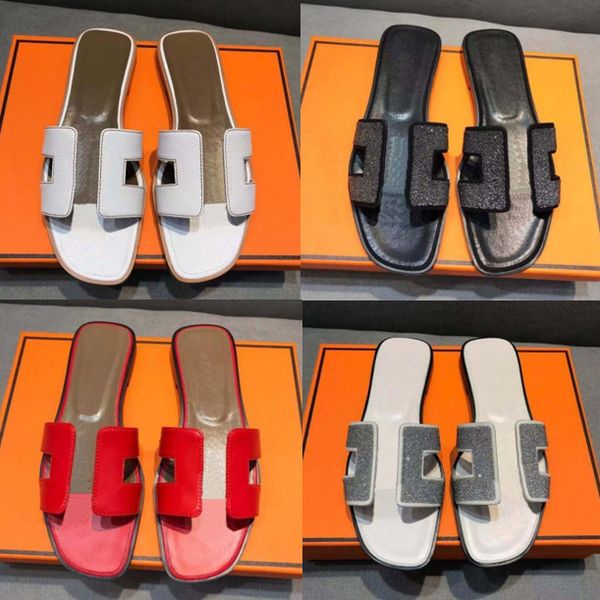 

slippers new designer women slippers genuine leather sandals summer oran flat flip flop crocodile skin slides ladies beach sandal luxury par, Black