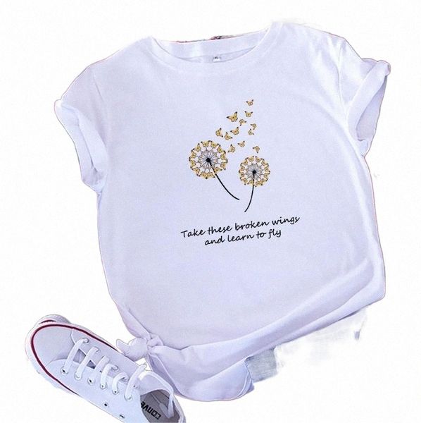 

women's t-shirt summer women t shirt cotton plus size s-5xl short sleeve graphic dandelion print female loose casual basic tees w4b8#, White