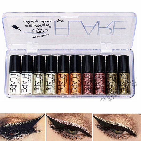 

10pcs lot eyeshadow professional makeup silver rose gold color liquid glitter eyeliner bling shiny eye liner for women eye pigment252u