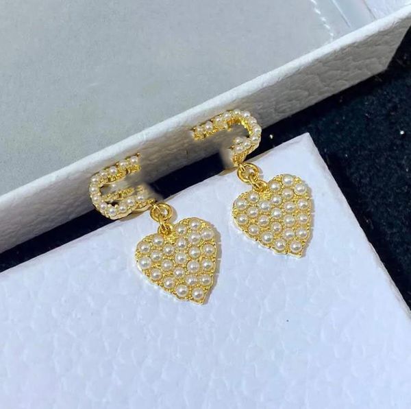 

charm pearl and heart earring girl jewlery earrings designer luxury orecchini aretes cjeweler for mens womens, Golden