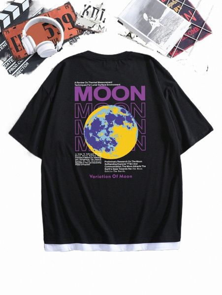 

men's t-shirts romwe guys letter moon print tee k3sm#, White;black