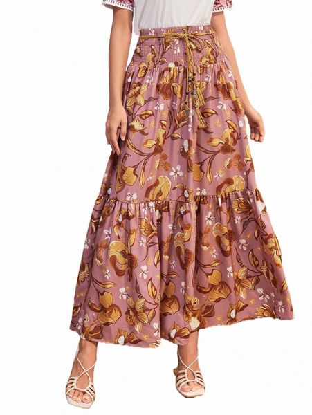 

skirts modely floral print ruffle hem skirt 2022 new 55ic#, Black