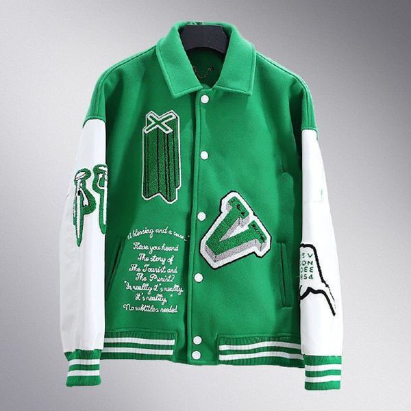 

2022 jacket men women winter autumn oversized v-neck chain wizard of oz leather long sleeve coat bomber jackets patchwork letter embroidery, Black;brown