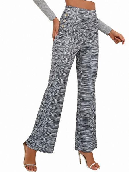 

women's pants & capris space dye double button flare leg pants x01l#, Black;white