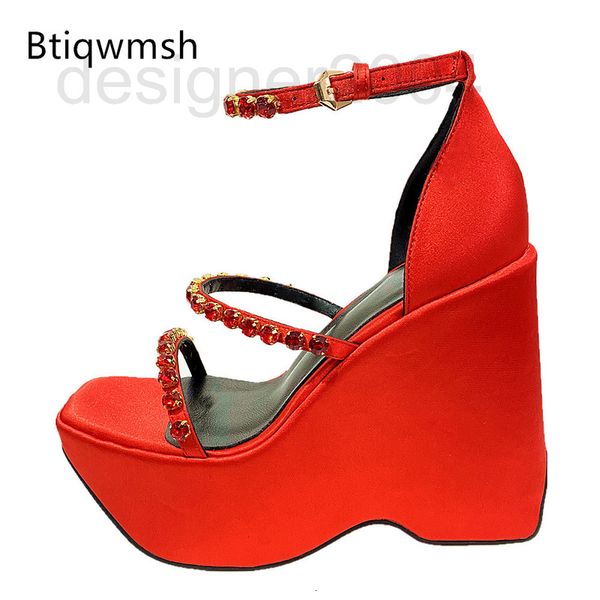 

sandals designer yellow satin platform wedeges shoes woman open toe rhinestone three belt high heel lady sandals gladiator 6s1f, Black