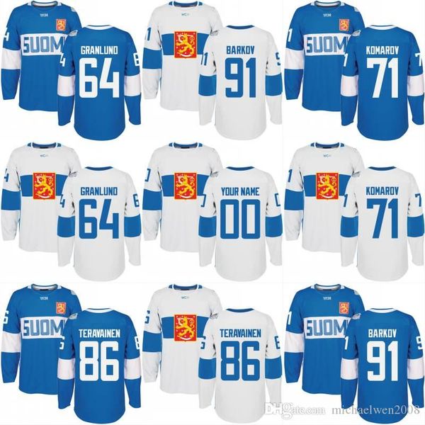 

hockey 2016 world cup of hockey finland team jersey 71 leo komarov 86 teuvo teravainen 91 aleksander barkov 64 mikael granlund custom hockey, Black;red