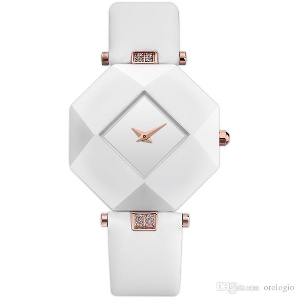 

luxury ladies watch new fashion dress ceramic case leather strap, Slivery;brown