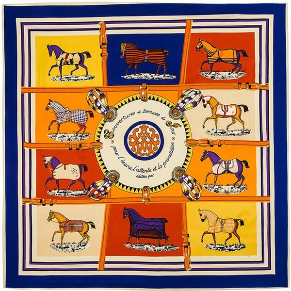 

silk neck scarf women twill ten horse print scarf animal red foulard femme echarpe ladies silk square scarfs 100 100228j, Blue;gray