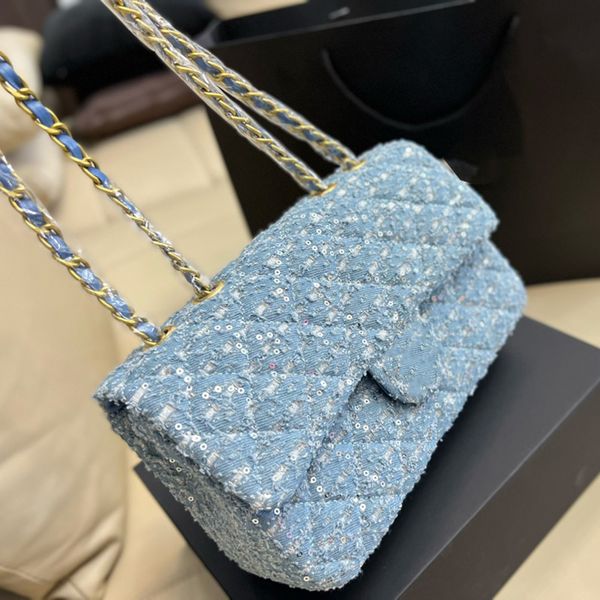 

womens classic flap denim/tweed quilted bags with sequins gold metal hardware matelasse chain crossbody shoulder turn lock large capacity de
