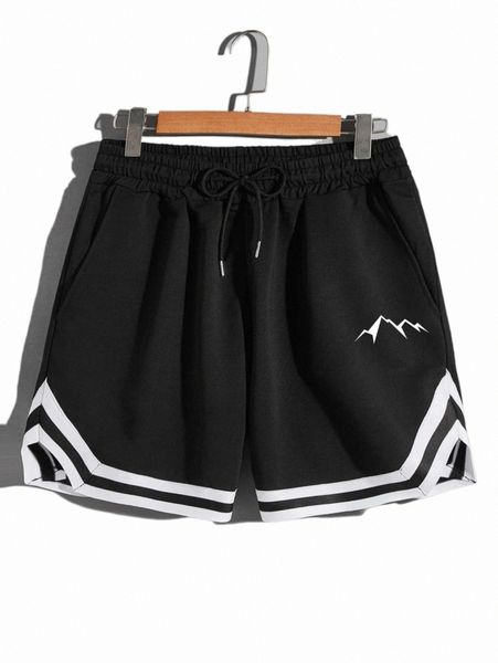 

romwe guys mountain graphic striped drawstring shorts n6rg#, White;black