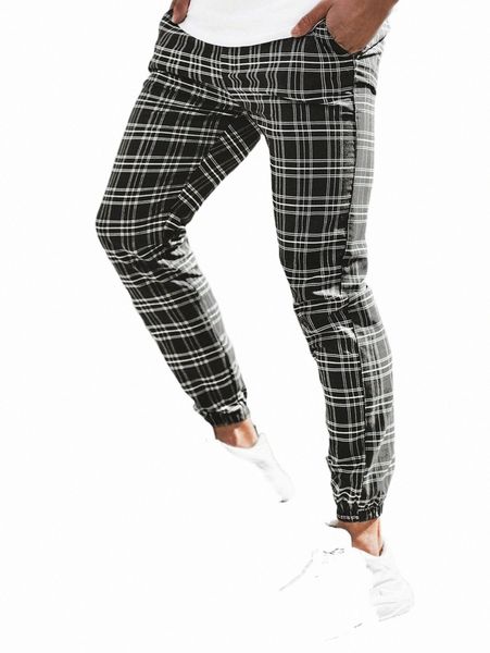 

men's pants extended sizes men plaid elastic hem pants c0zy#, Black