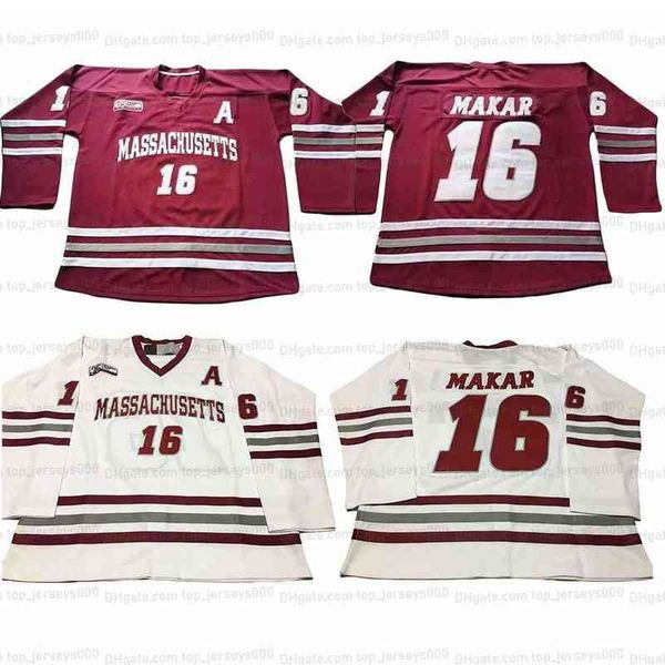 

college hockey wears custom ncaa 16 cale makar hockey jersey massachusetts minutemen umass 35 year east jerseys stitched wine red white any, Black