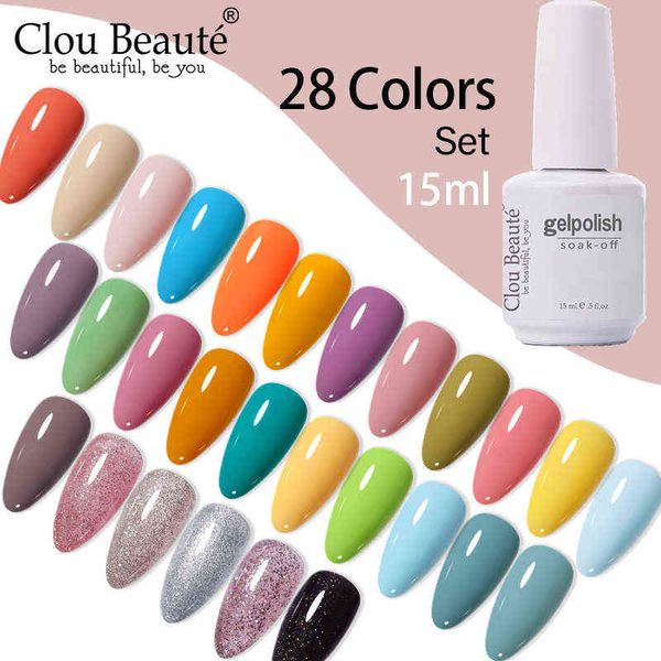 

nail polish clou beaute 28pcs/lot new series 15ml gel set primer semi permanent vernis uv art manicure glue t220826