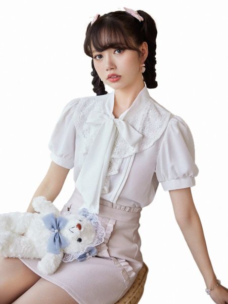 

women's blouses & shirts romwe kawaii tie neck puff sleeve blouse y16x#, White