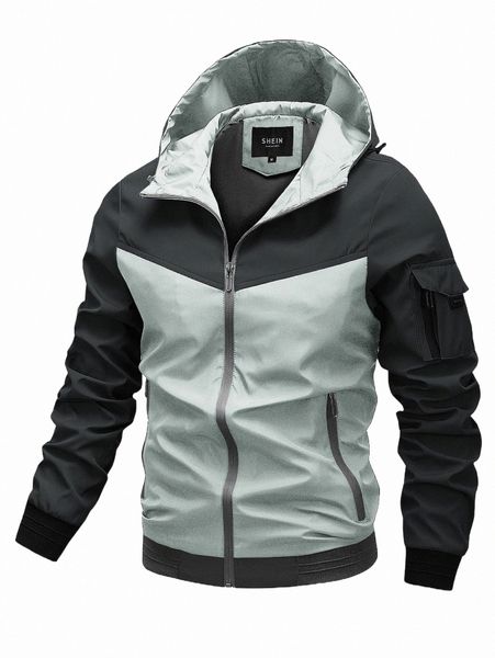 

men's jackets men colorblock zip up hooded jacket n5ux#, Black;brown