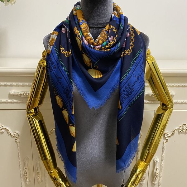 

women's square scarf shawl good quality 100% cashmere material blue print letter pattern size 130cm-130cm, Blue;gray