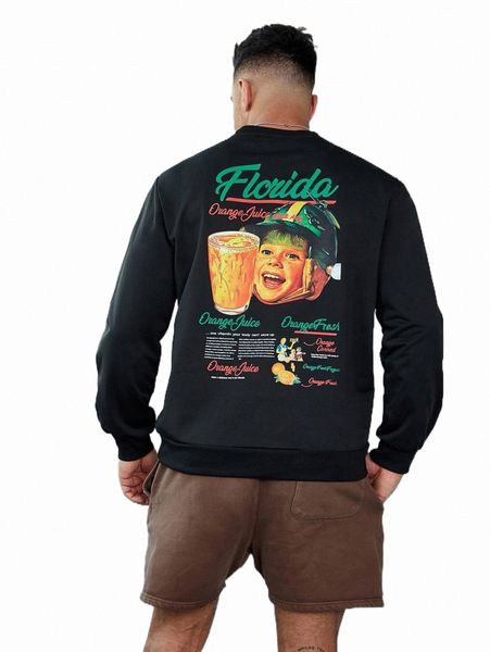 

extended sizes men slogan & figure graphic sweatshirt o1rp#, Black