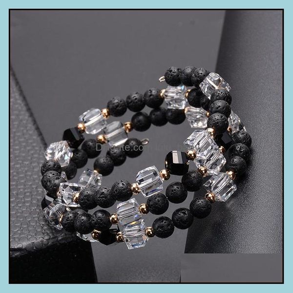 

beaded strands perfect gift for the person you love natural square crystal winding bracelet fashion lava stone women and men drop de dhfck, Black