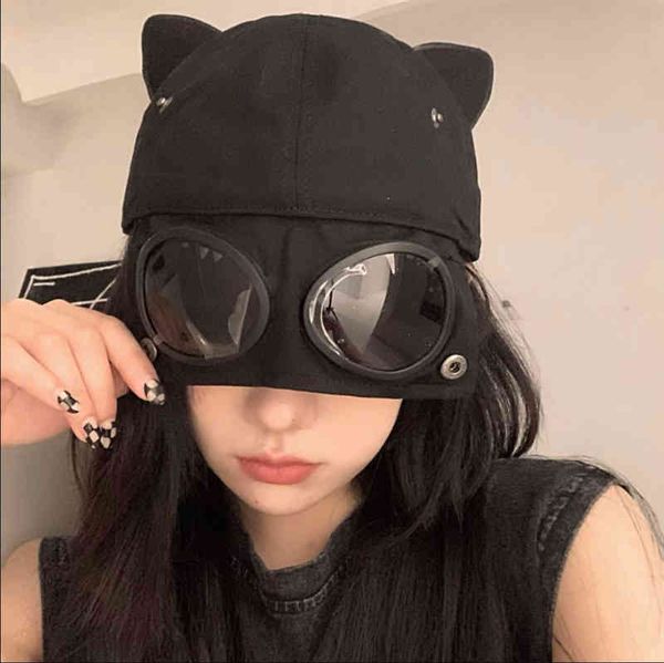 

ball caps higher verion cute cat ear pilot unglae baeball cap men and women big head funny flying g1ch, Blue;gray
