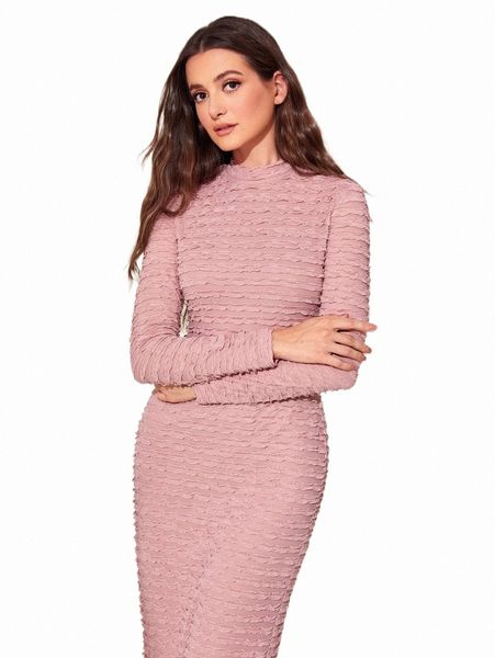 

casual dresses mock neck slit high-low hem textured dress u7tz#, Black;gray