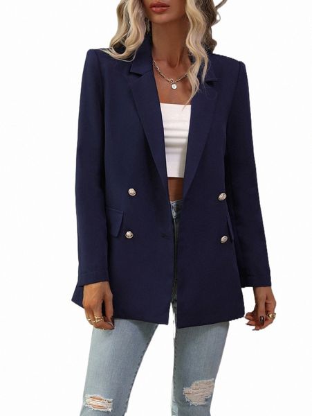 

women's two piece pants double breasted lapel neck blazer n0is#, White