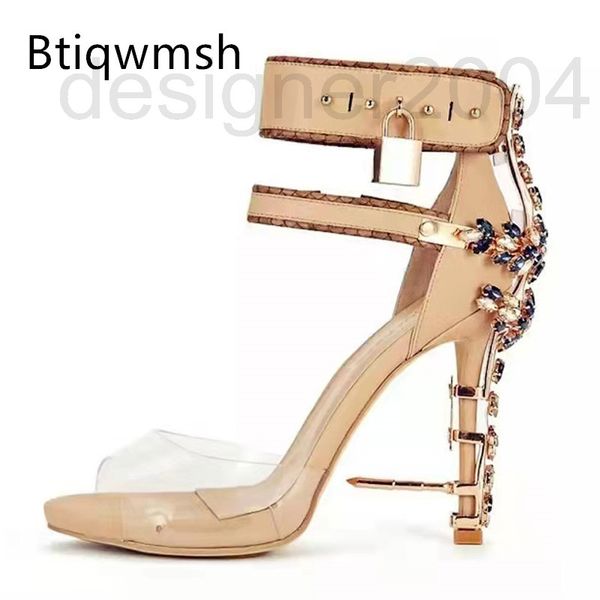 

sandals designer lock rhinestone sandals woman open toe blue diamond jewelry high heel lady shoes party oig7, Black