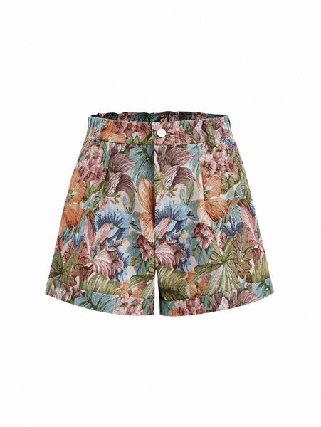 

women's shorts mod floral print elastic waist shorts 47o5#, White;black