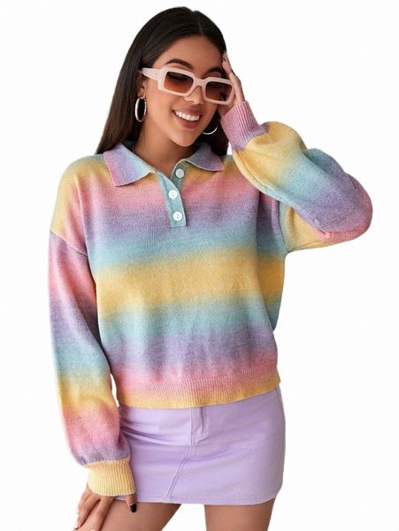 

women's sweaters ombre polo neck drop shoulder sweater t3li#, White;black