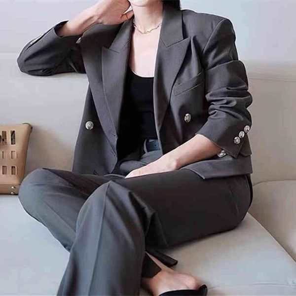 

women's tracksuits ed early autumn double breasted short jacket split pants, Gray