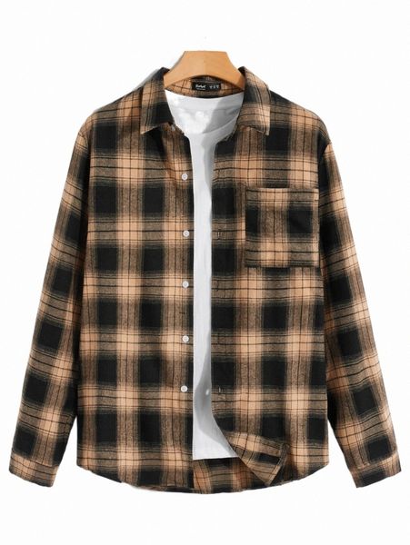 

romwe guys plaid button front pocket shirt without tee f83u#, White;black