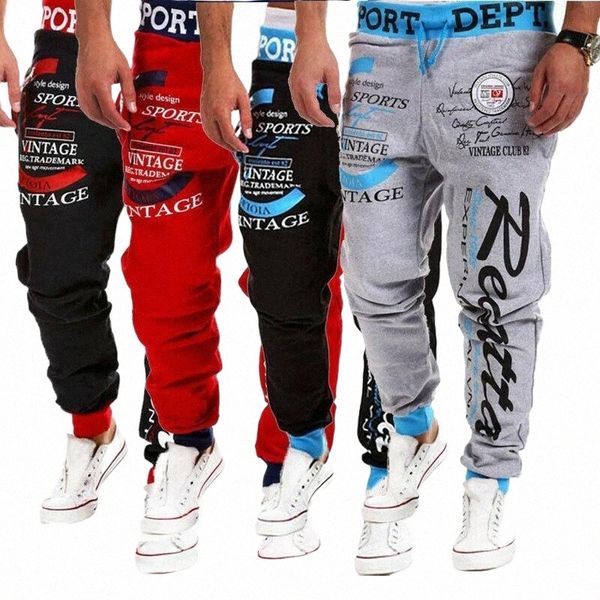 

men's pants slim fit urban letter printed elastic waist straight leg trousers casual pencil jogger cargo trasuit x30y#, Black