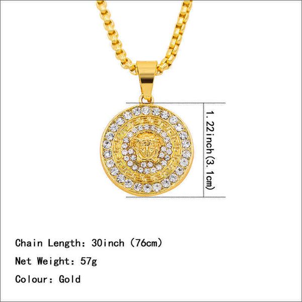 

street fashion trend diamond pendant gold head men's hip hop necklace pendant, Silver