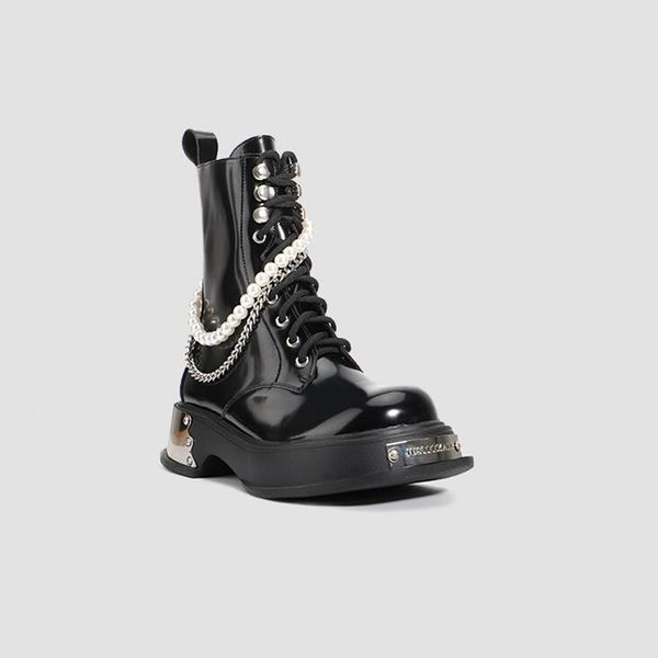 

black women motorcycle boots genuine leather zipper lady black martin boot lace up woman platform boot