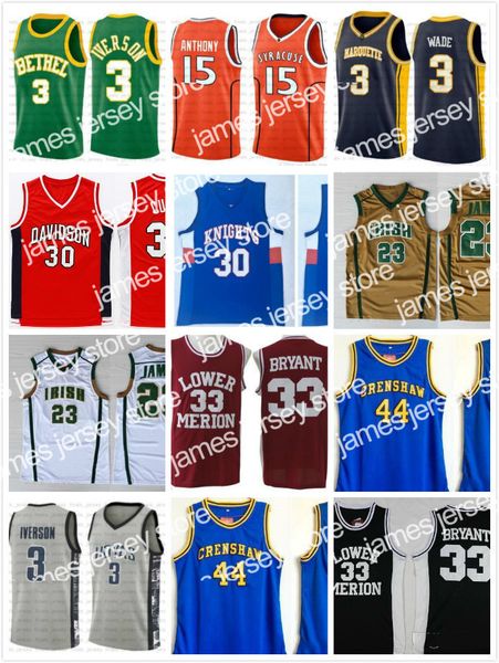 

college basketball wears 30 curry ncca basketball jersey kawhi men james iverson lower anthony 15 33 bryant 23 lebron stephen high school co, Black