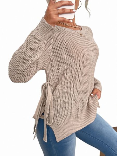 

women's sweaters raglan sleeve lace-up side sweater l3ki#, White;black