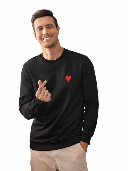 

men's hoodies & sweatshirts men round neck heart print pullover a5nh#, Black