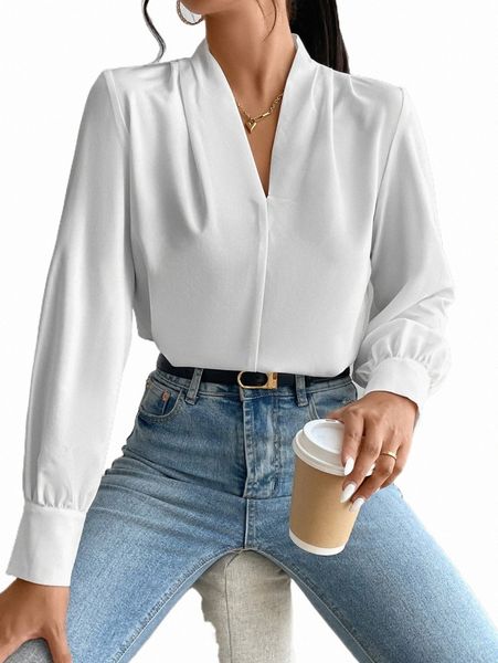 

women's blouses & shirts fold pleated lantern sleeve blouse 35je#, White