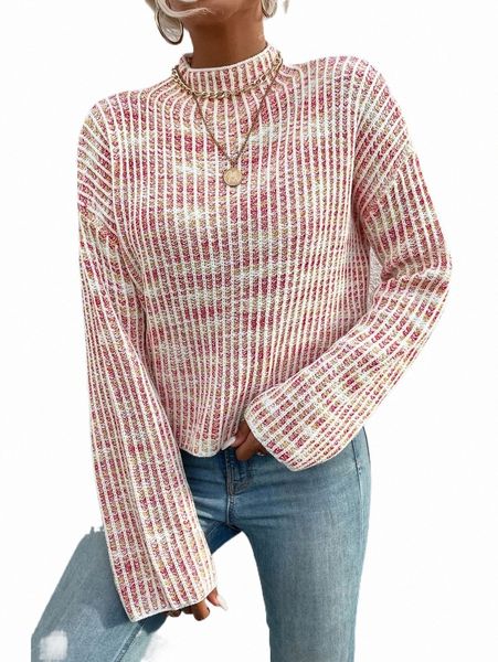 

women's sweaters space dye mock neck drop shoulder sweater s9pp#, White;black