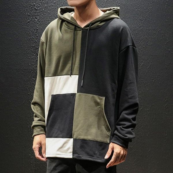 

men's hoodies sweatshirts mens autumn hoodies patchwork japanese streetwear hip-hop style stitching hat guard comfortable long sleeve o, Black